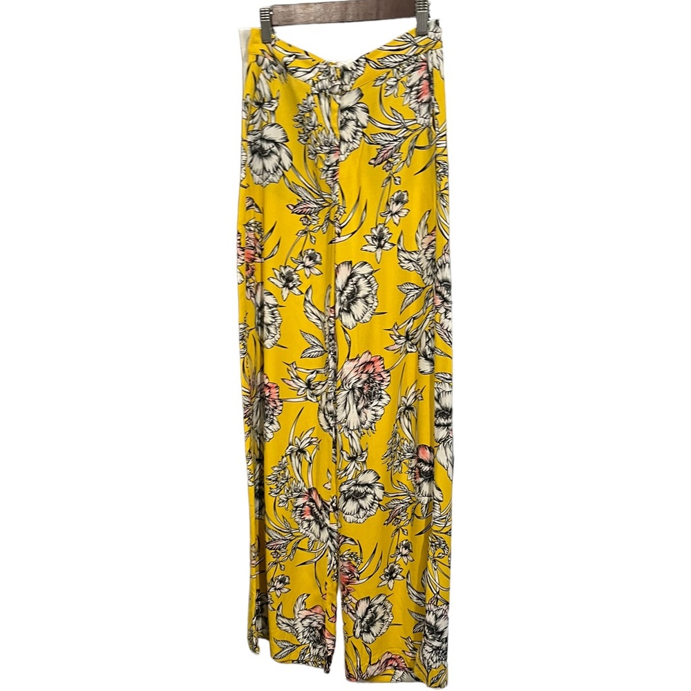Morgan De Toi Hi Rise Yellow Floral Wide Leg Pants Sz 34